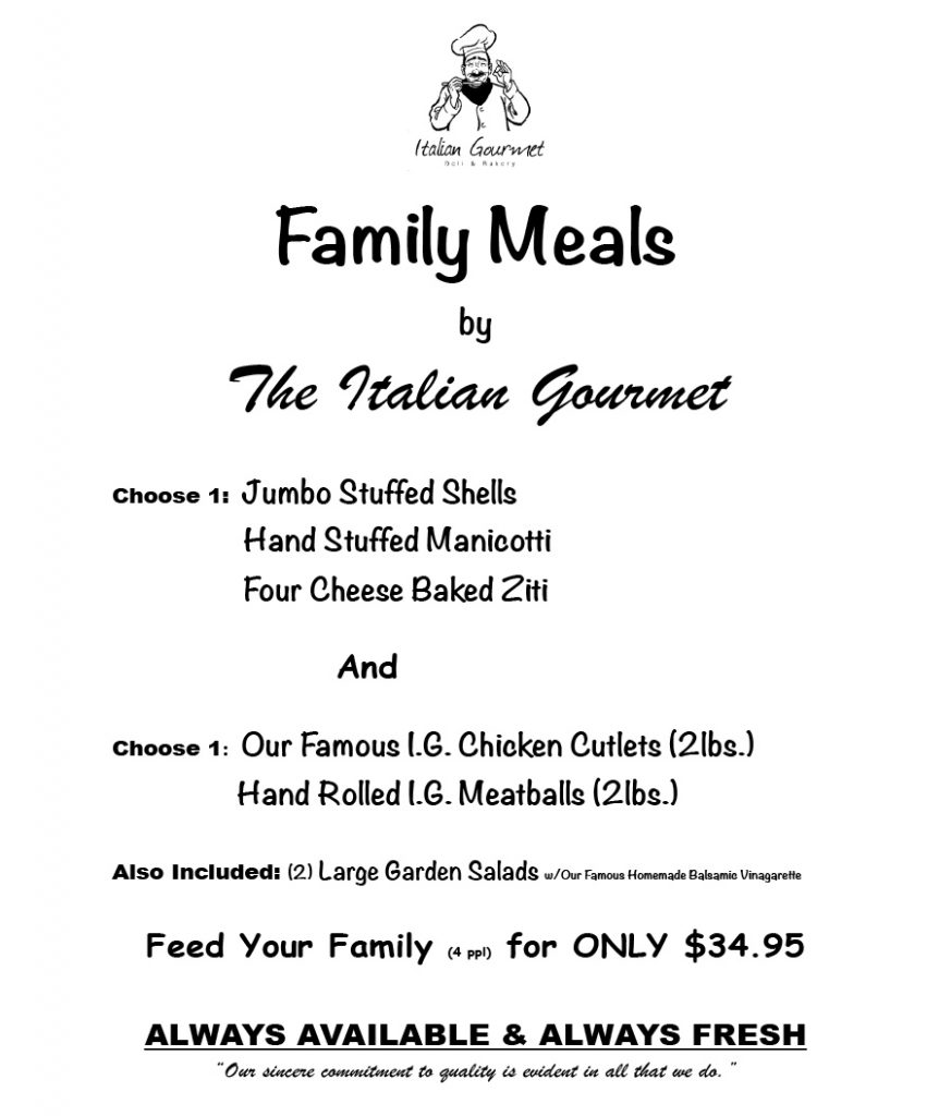 Our Menus Italian Gourmet Deli and Bakery
